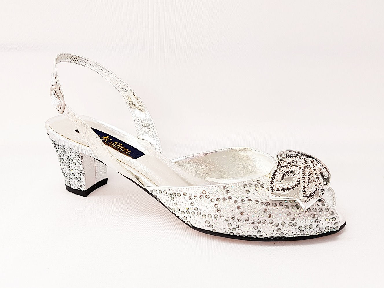 New Chiara, silver Mary Shoes stone adorned low heel wedding shoes and bag set