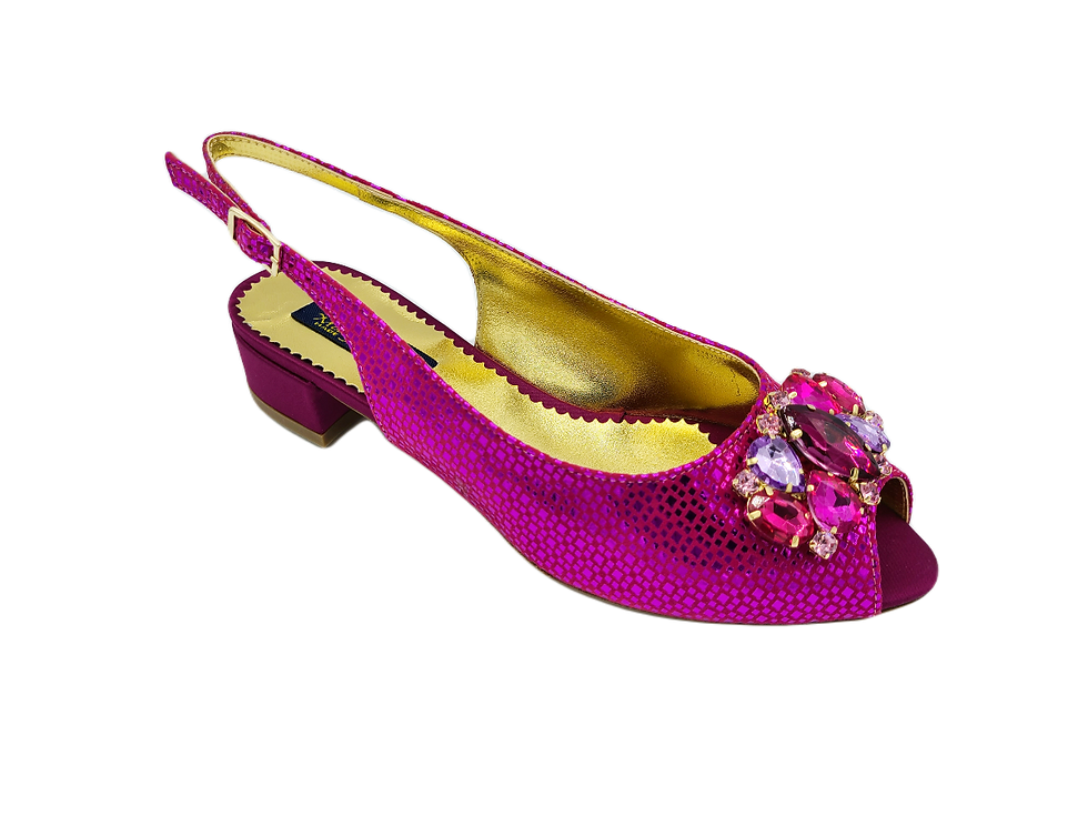 Thumbnail: Camilla, magenta flat wedding shoes and matching bag set