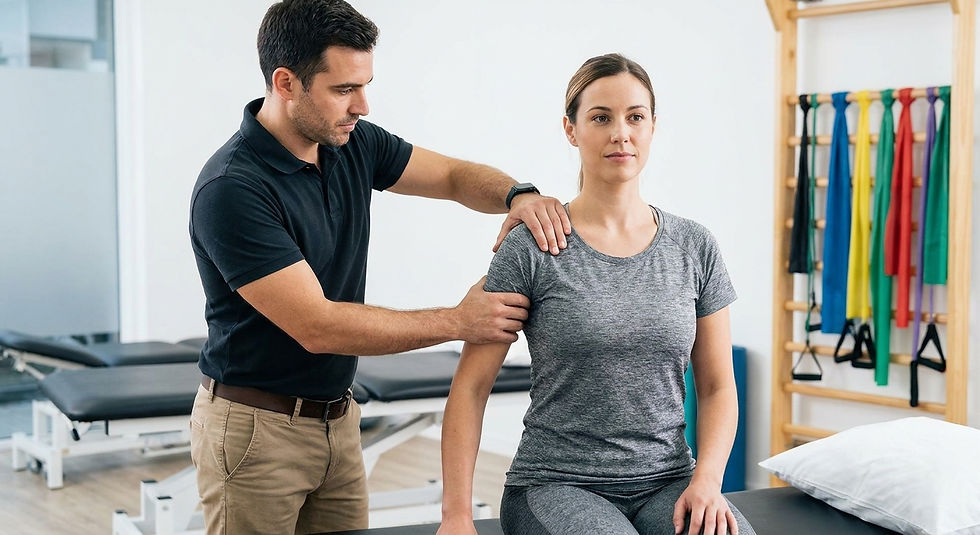 Patient working with a provider at a sports physical therapy clinic in Cary, NC receiving manual therapy for shoulder pain