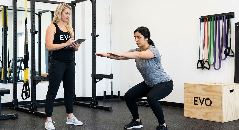 Patient working with a provider at a performance physical therapy clinic in Nashville, TN during a functional movement screen assessment.