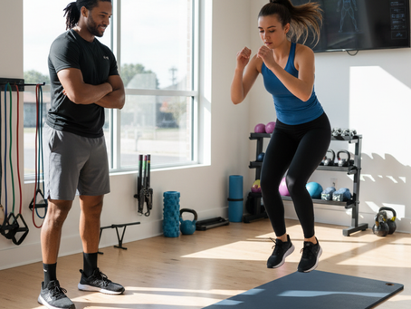 Performance physical therapy session in Hanover MA showing athlete performing dynamic rehabilitation exercises with expert guidance