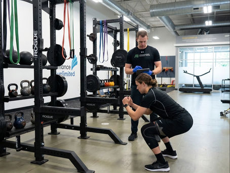 Patient working with a provider at a performance physical therapy clinic in Charlotte during movement assessment