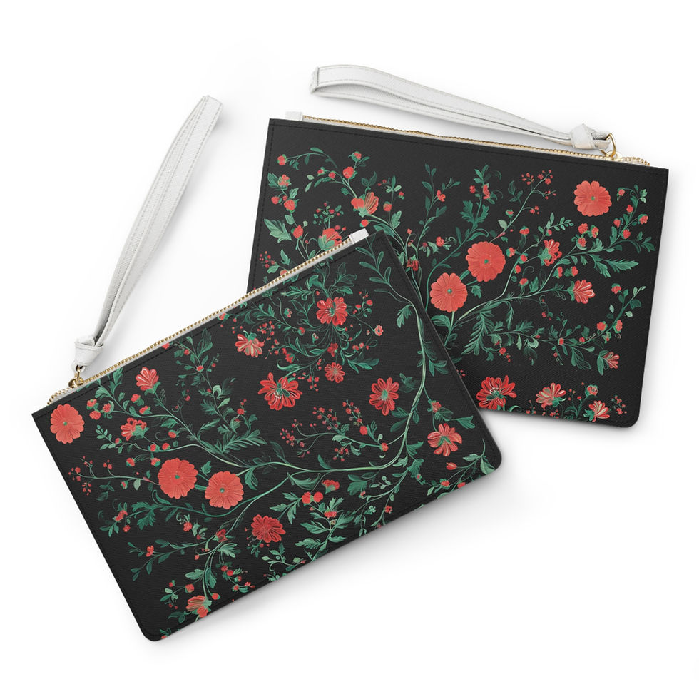 Thumbnail: Red, Green, and Black Floral Clutch Bag - Elegant Console for Stylish Nights