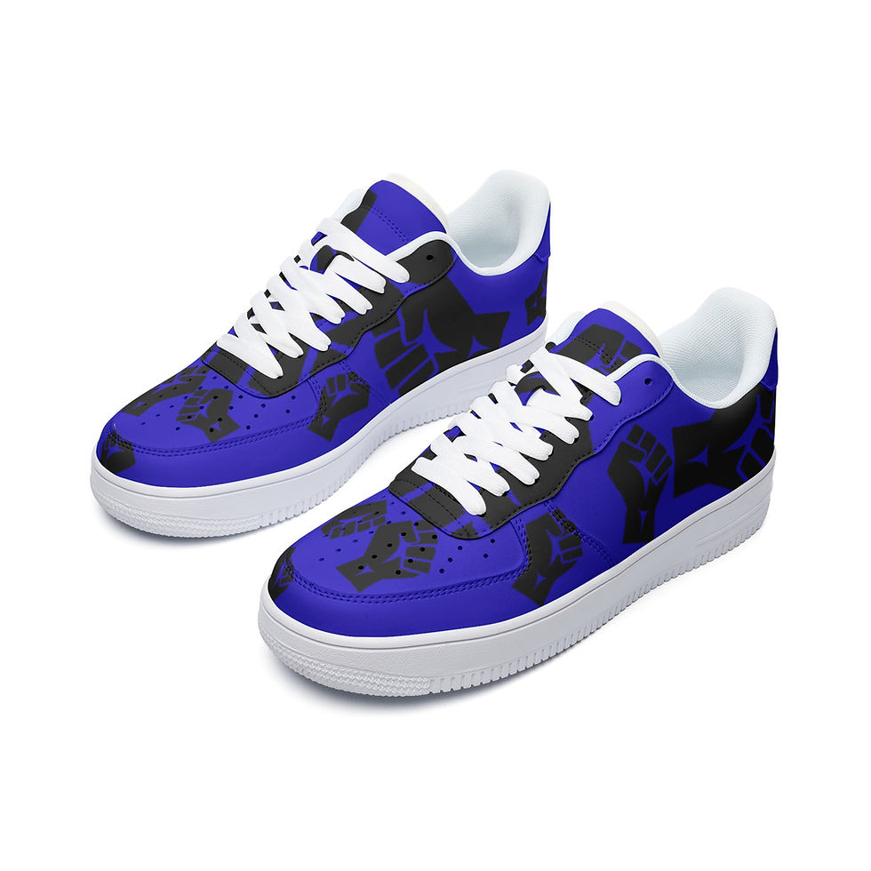 Thumbnail: Ocean Blue Black Power Fists Low Top Leather Sneakers