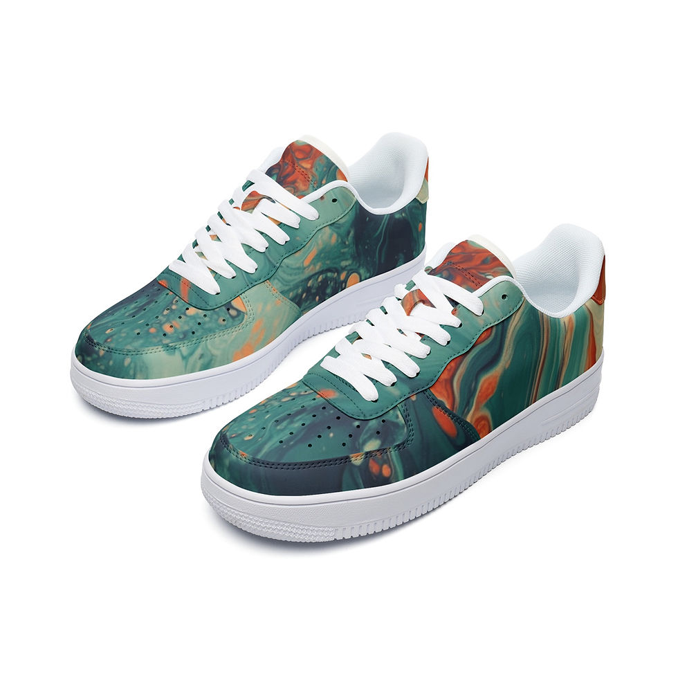 Thumbnail: Teal and Orange Low Top Leather Sneakers