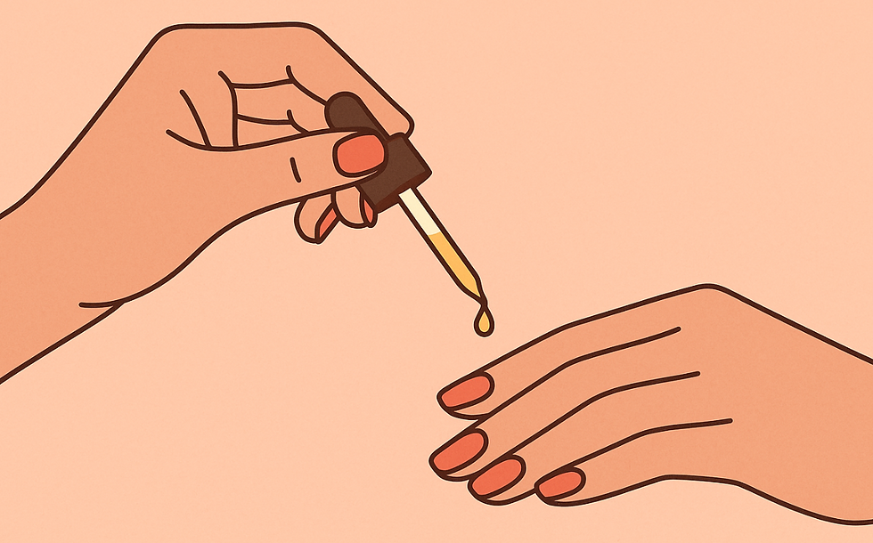 An illustration of hand care using cuticle oil after removing nail polish