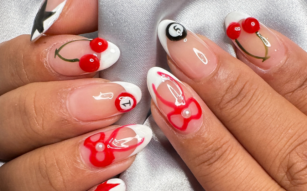 close up nail design with BIAB