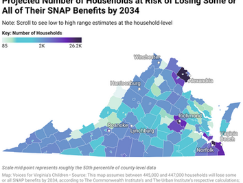 map of anticipated SNAP cuts in Virginia