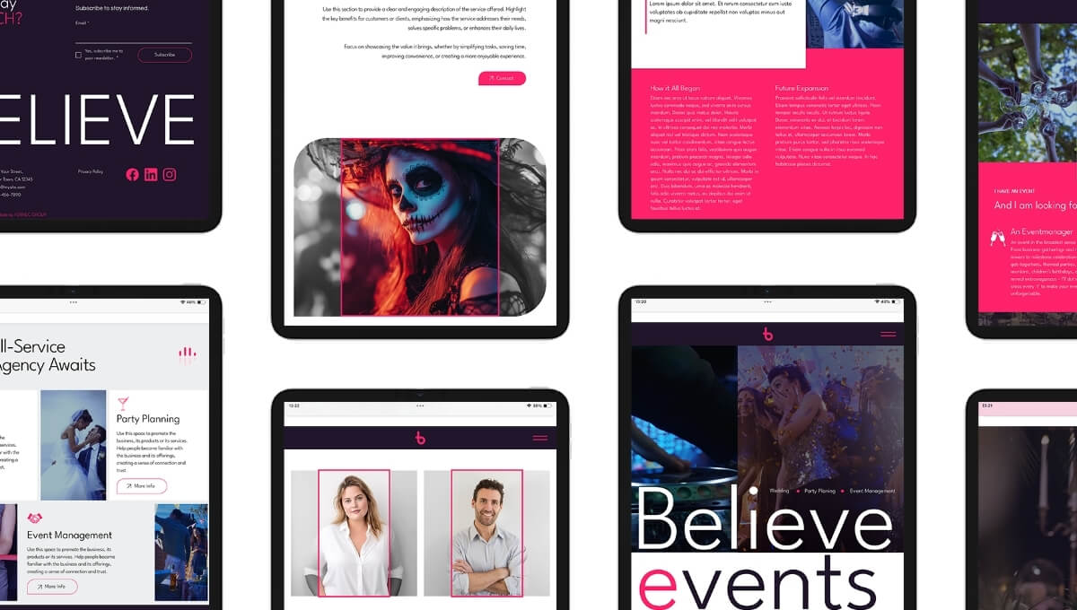 A bold and well-designed template for event planners by Fennec Group