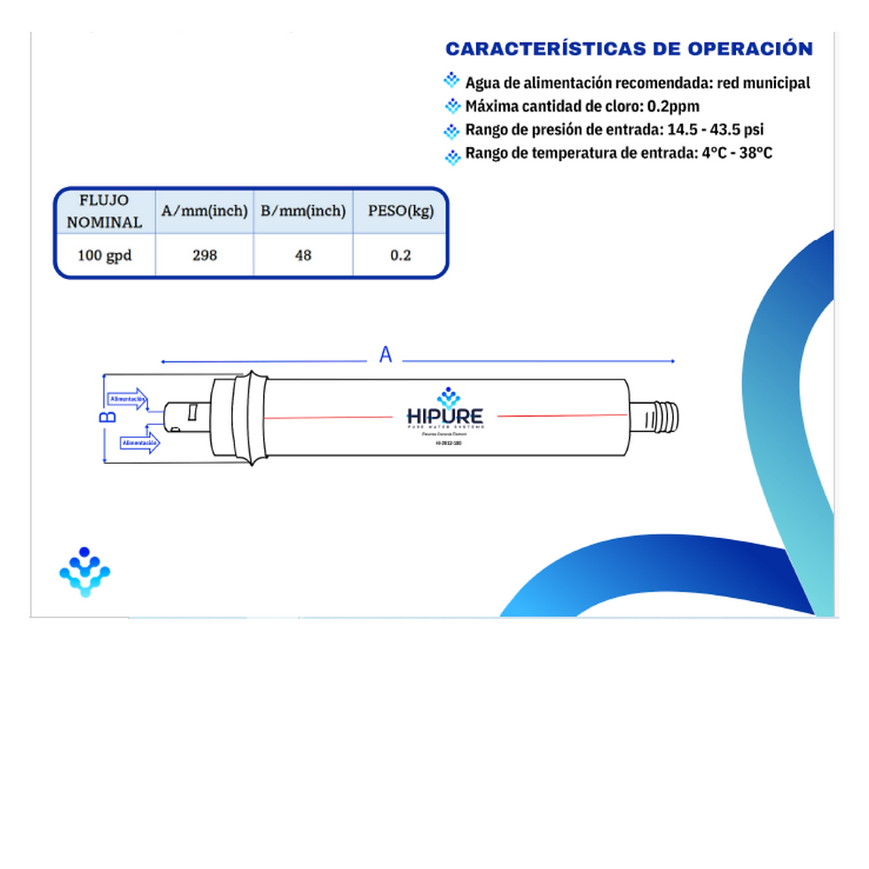 Miniatura: Membrana de ósmosis inversa 100 GPD  Hipure