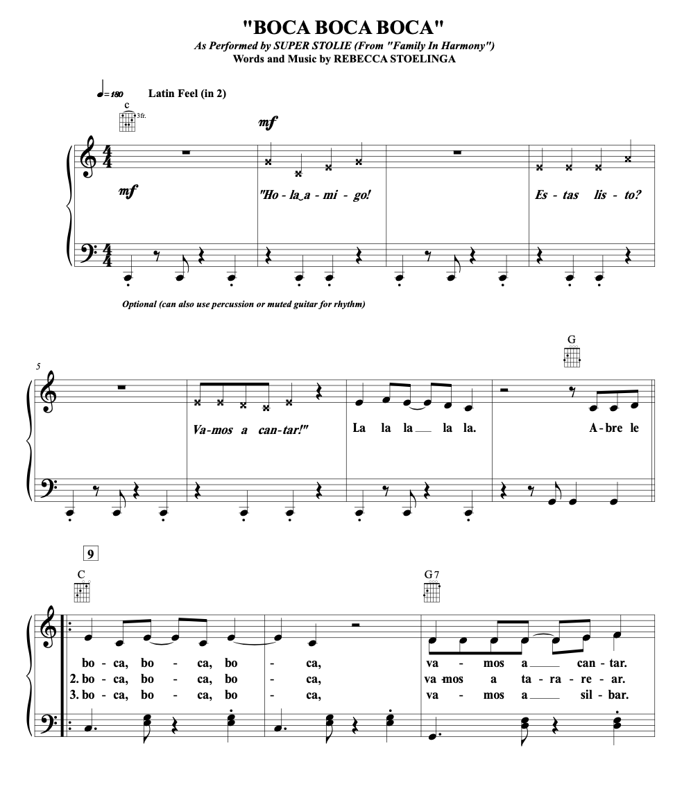 "Boca Boca Boca" (Piano / Voz / Partitura de Guitarra)