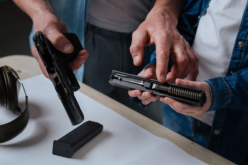 Hand gun being taken to bits