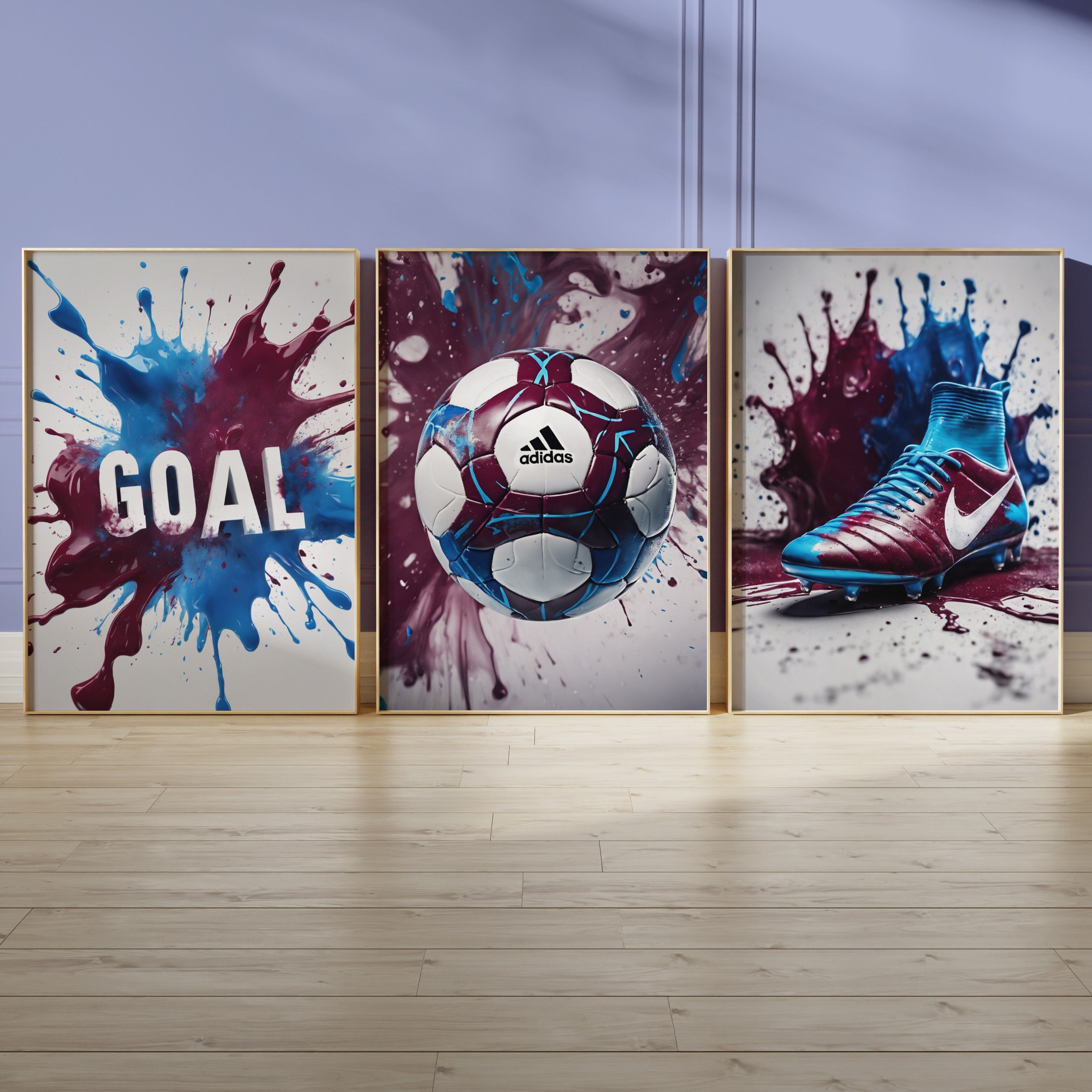 Tween/Teen Boy's Bedroom Claret And Blue Football Print Set