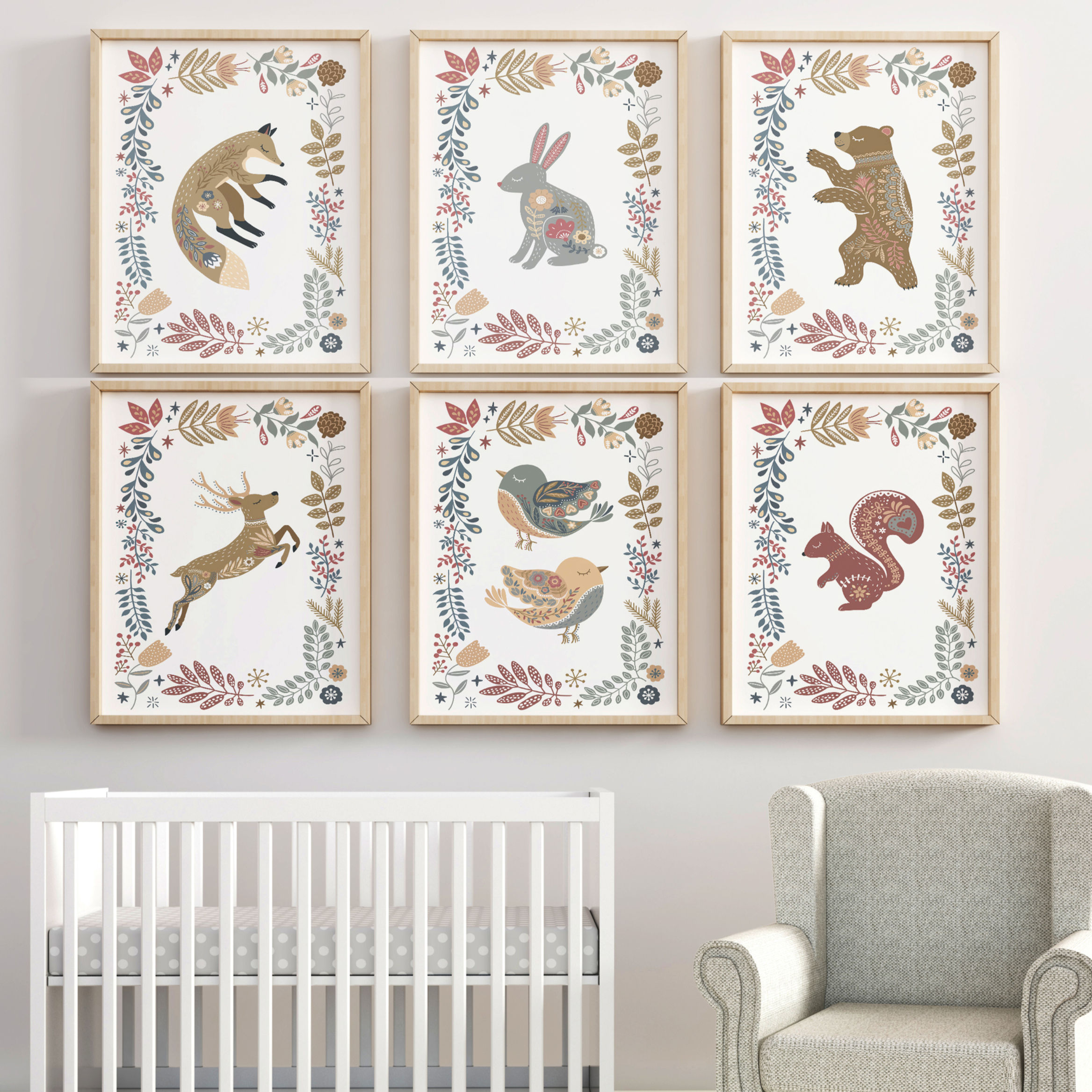Boho Floral Woodland Nursery Print Set