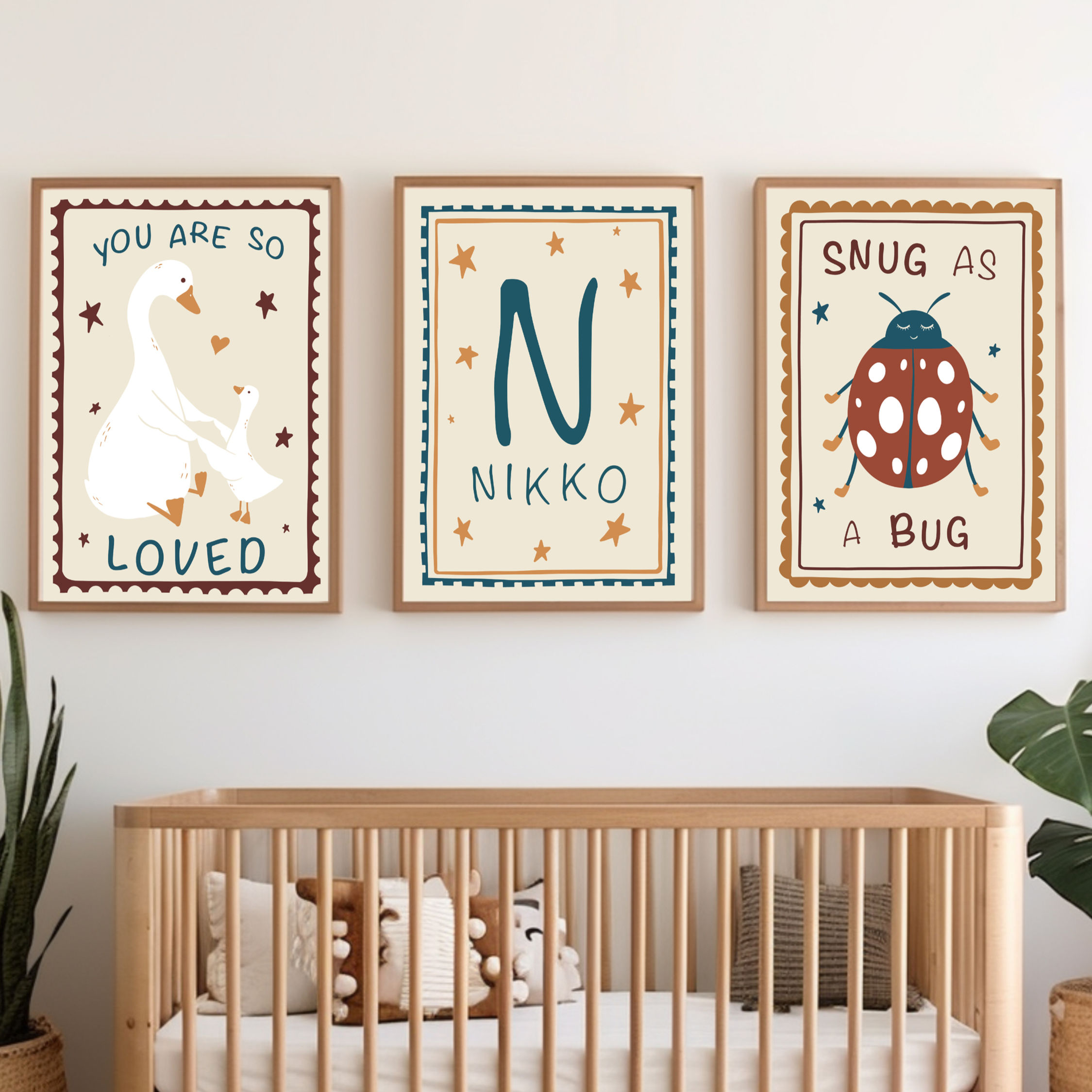 Personalised Name Boho Modern Nursery Animal Prints