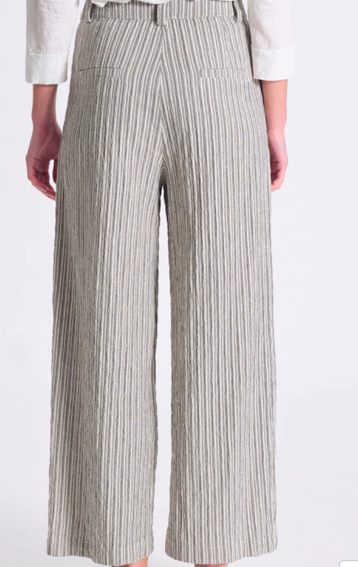 Miniatura: Pantalone gamba larga in misto cotone rigato goffrato