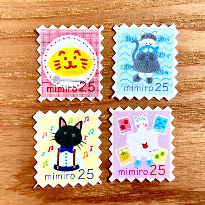 mimiroほっこり切手風シール⑤ ネコ