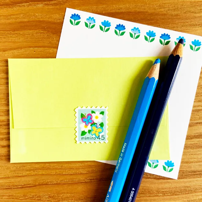 mimiroほっこり切手風シール③うさぎの花仕事　封筒のシールに