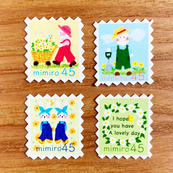 mimiroほっこり切手風シール③うさぎの花仕事