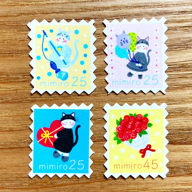 mimiroほっこり切手風シール④ネコ