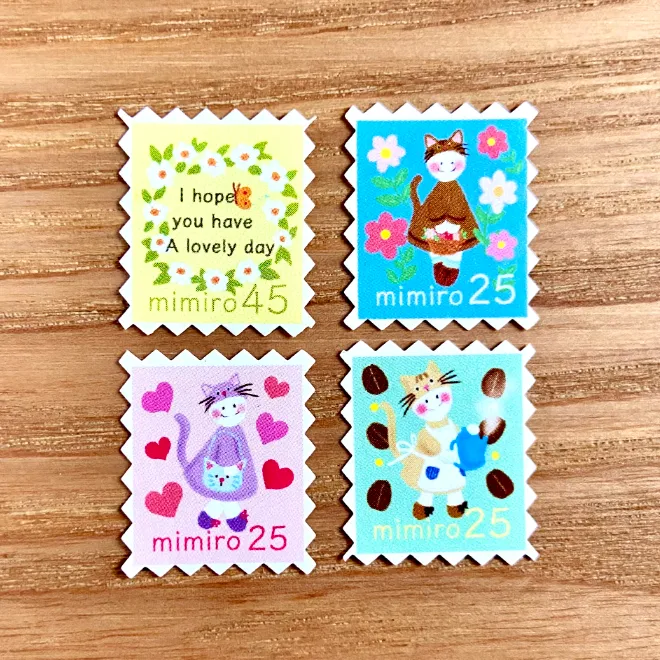mimiroほっこり切手風シール⑤ ネコ
