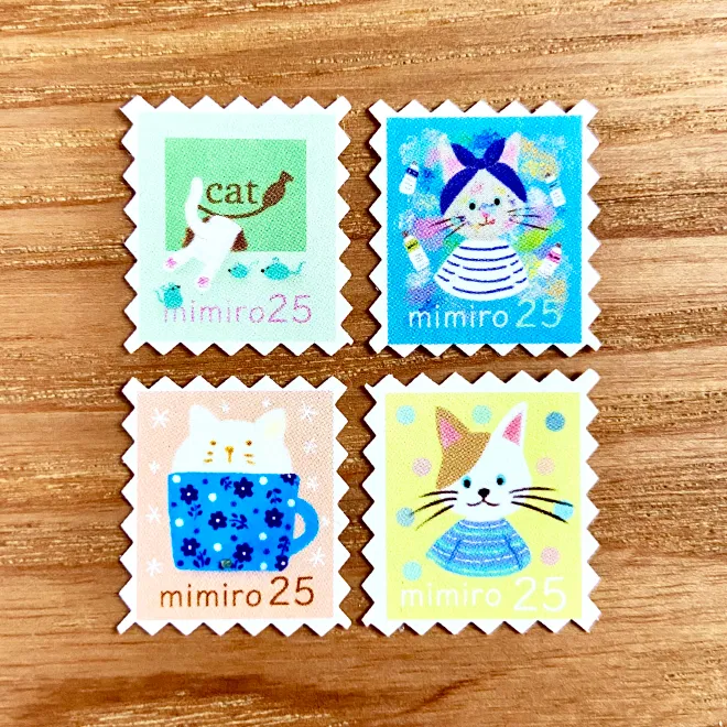 mimiroほっこり切手風シール⑤ ネコ