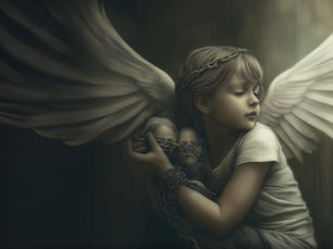 The chained angel child protects humanity like a prison.