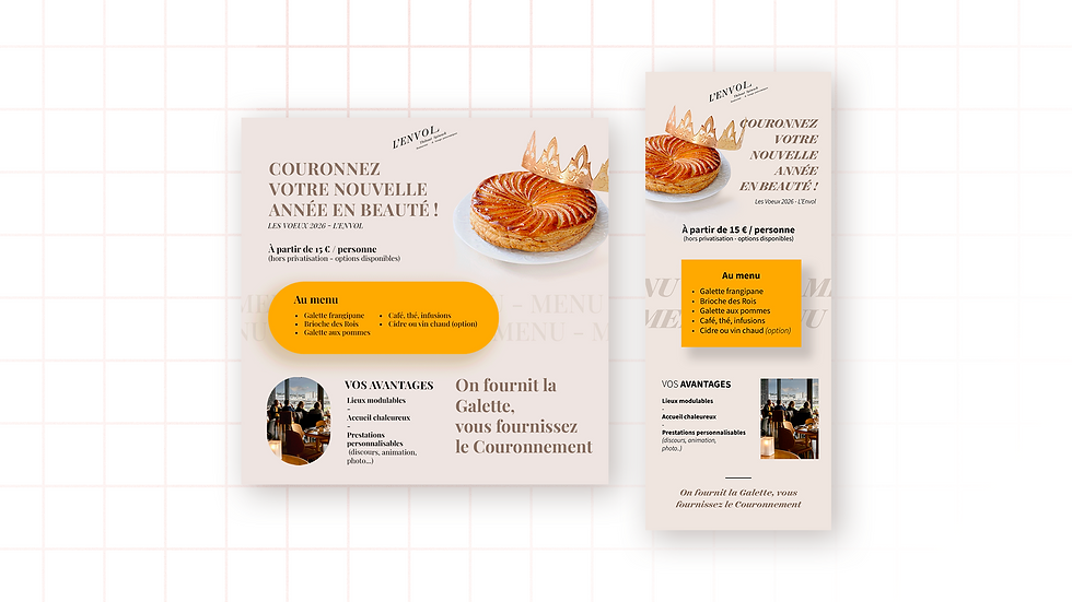 Visuels digitaux pour l'évènement de la Galette au restaurant l'Envol