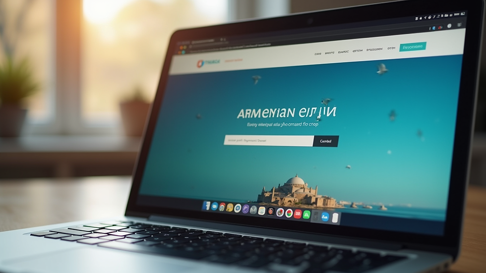 Close-up view of a laptop screen showing an Armenian language learning website