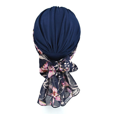 Turban long à nouer femme couleur bleu marine