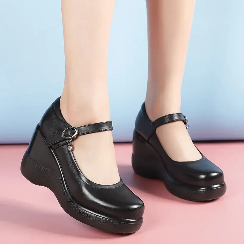8cm Small Size 32-43 New Shallow Genuine Leather Shoes Women Mary Janes 2025 Fal
