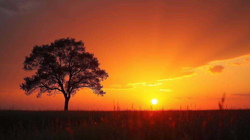 Close-up view of a lone tree silhouetted against a vibrant sunset