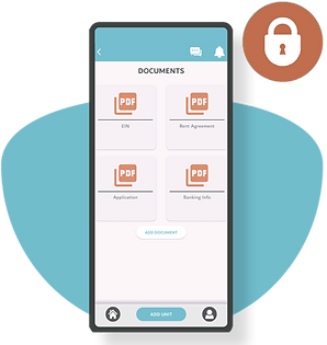 HELM Property Management Software mobile interface showing centralized document storage with secure access and PDF uploads