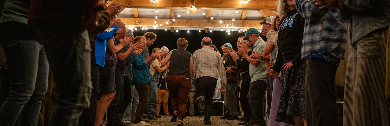 Late night square dance under the pavilion at the Old School campgrounds