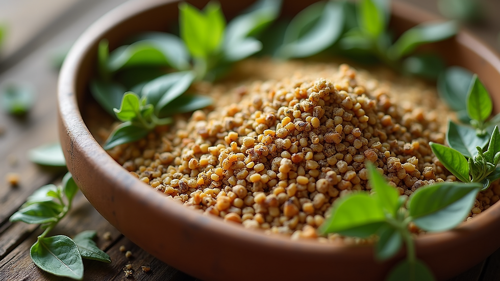 High angle view of a blend of adaptogenic herbs