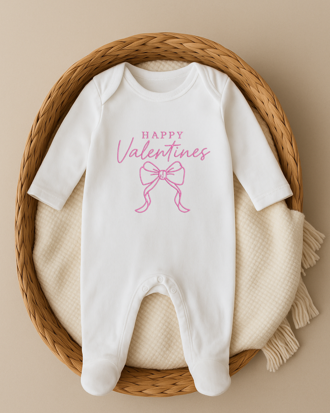 Embroidered Happy Valentines sleepsuit