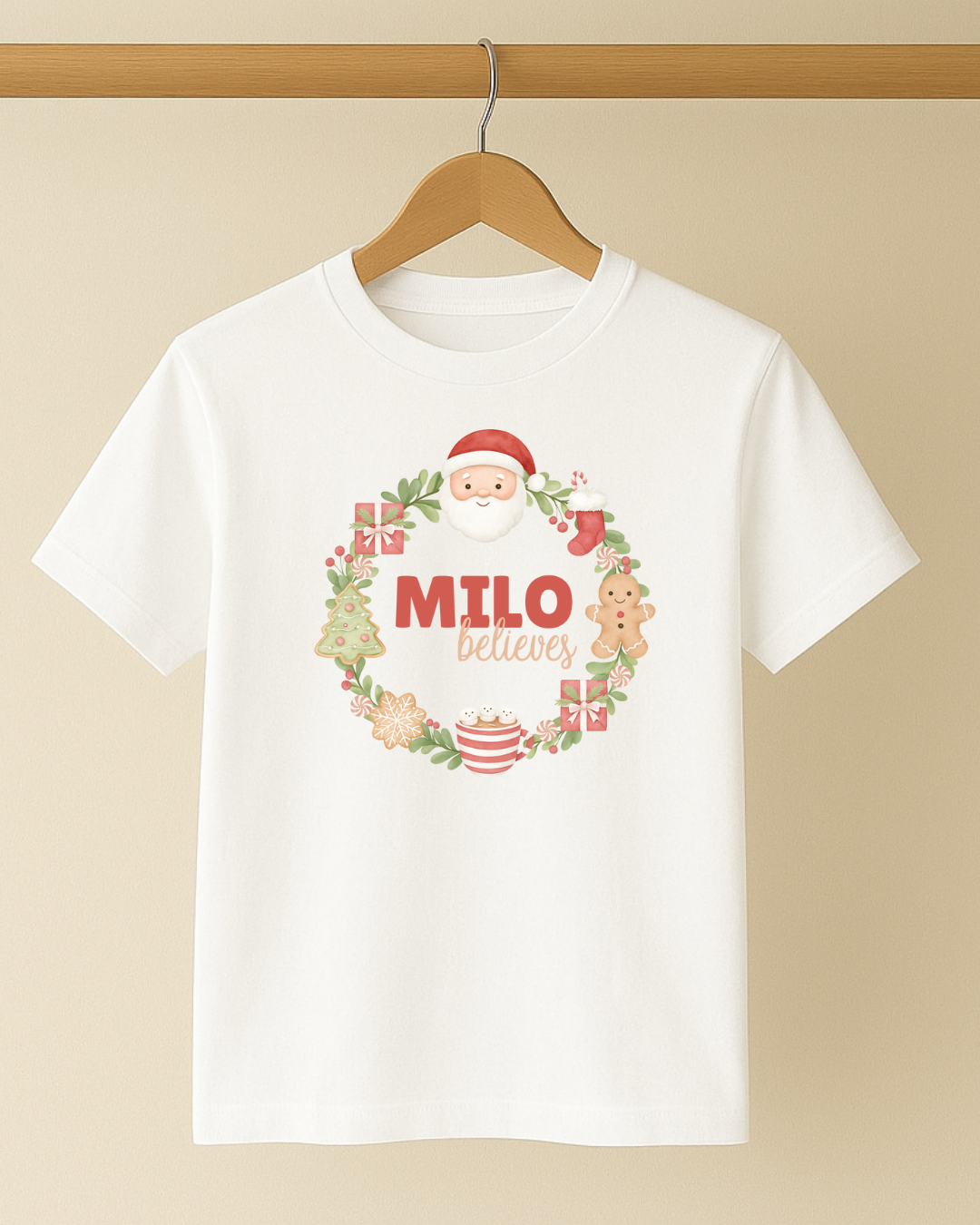 Personalised Red Santa Wreath tee
