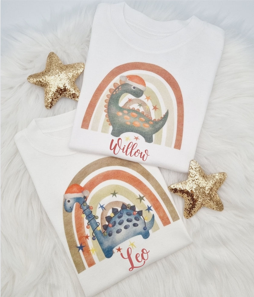 Personalised christmas dino rainbow Tee