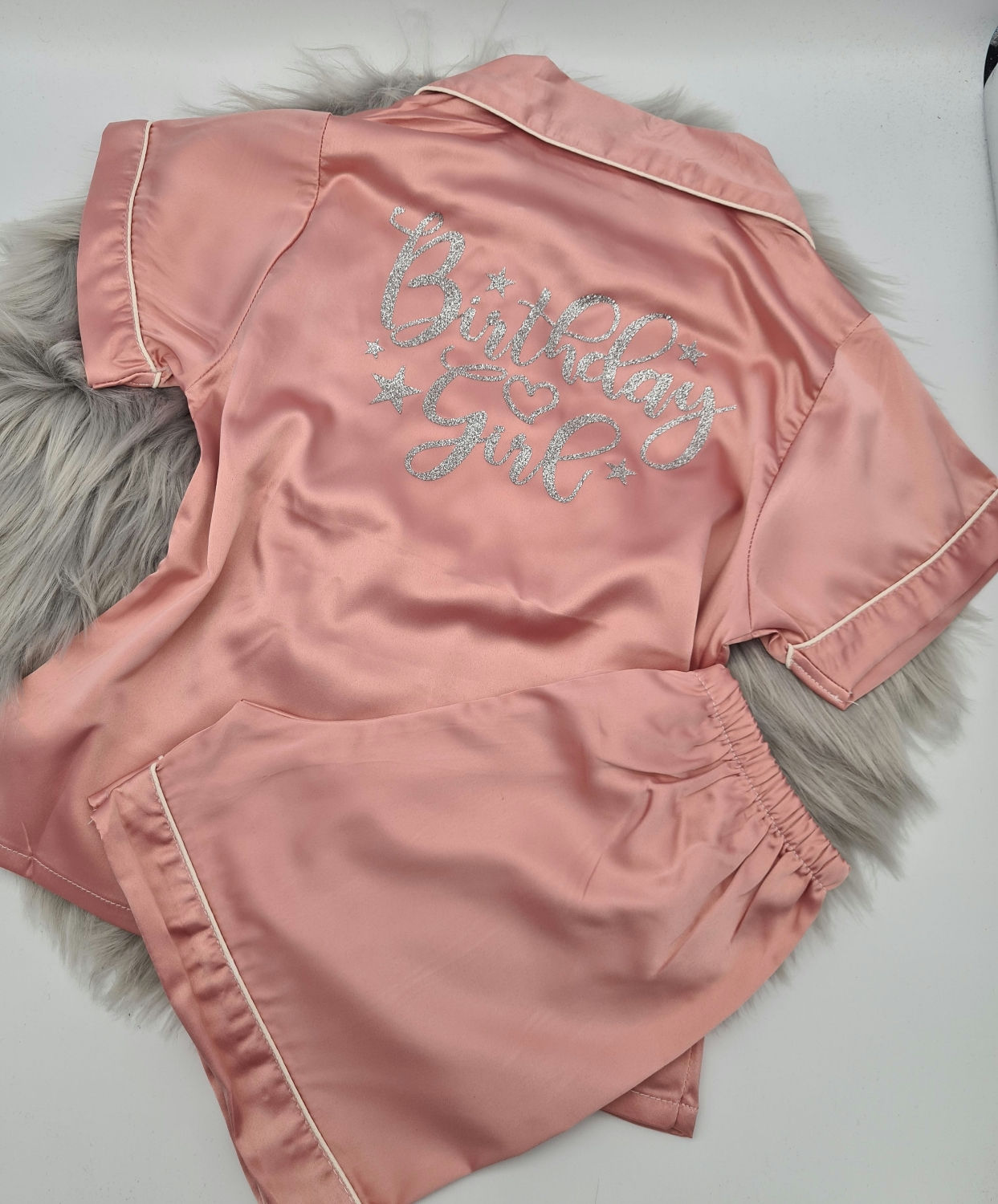 Ollie&Millie's Own - Satin dusky pink birthday pjs