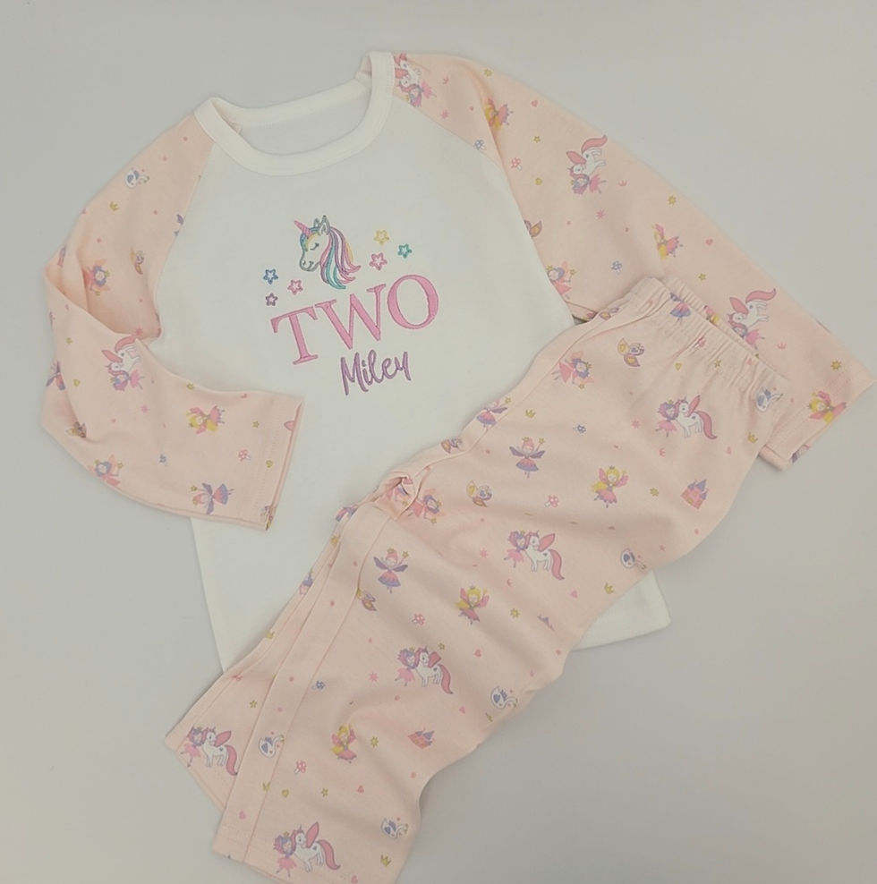 Thumbnail: children's personalised birthday Unicorn pyjamas