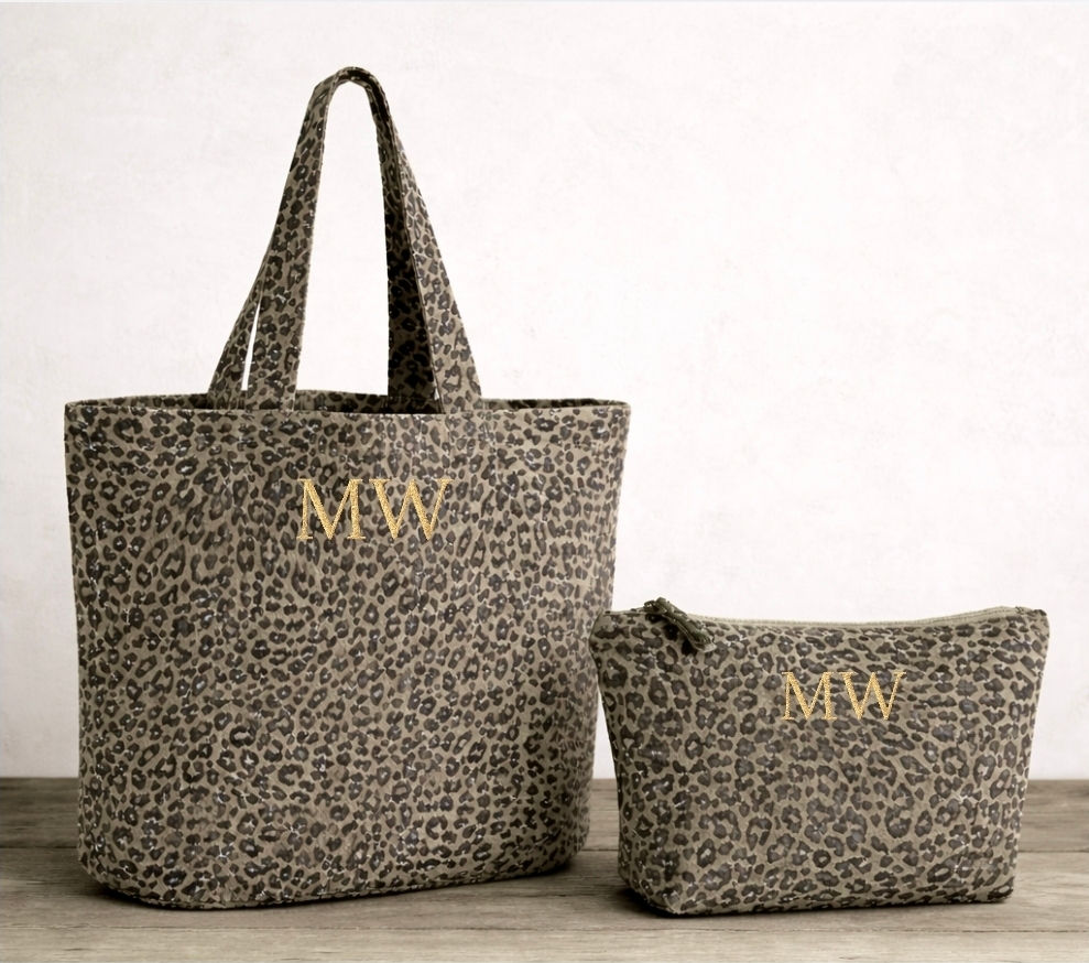 Embroidered washed Leopard Tote Bag