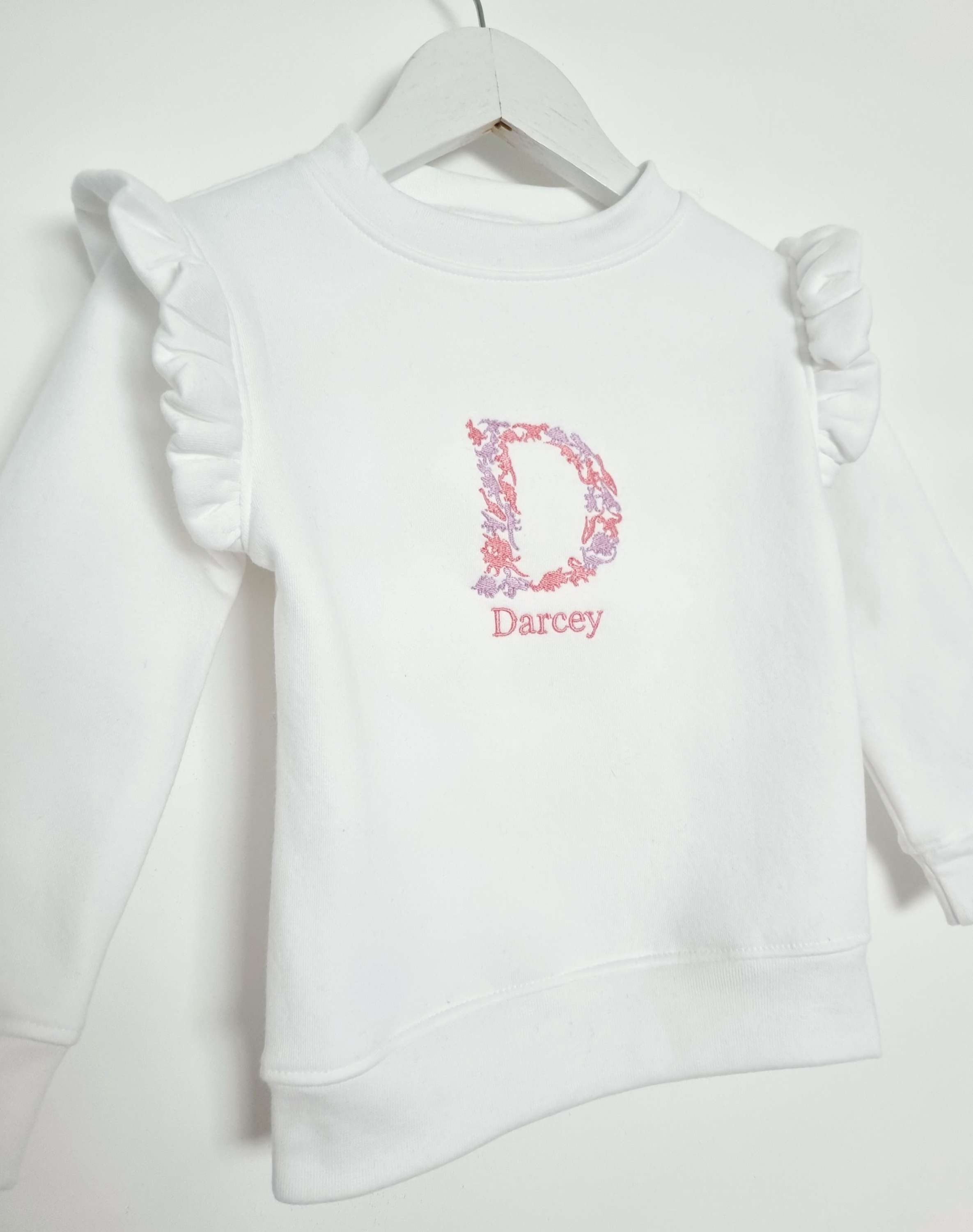 Personalised dino letter frill sleeve sweater