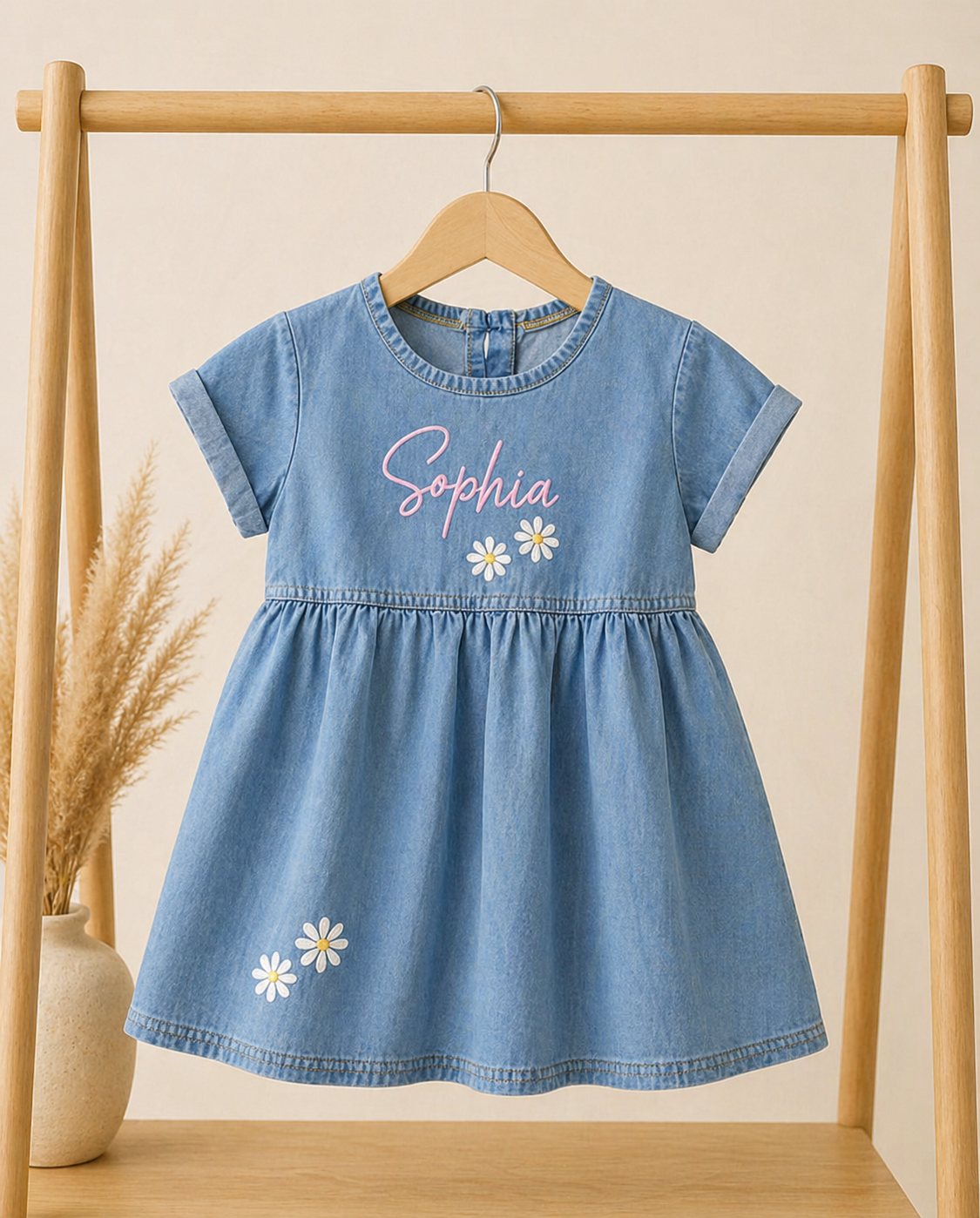 Embroidered Personalised denim Daisy Dress