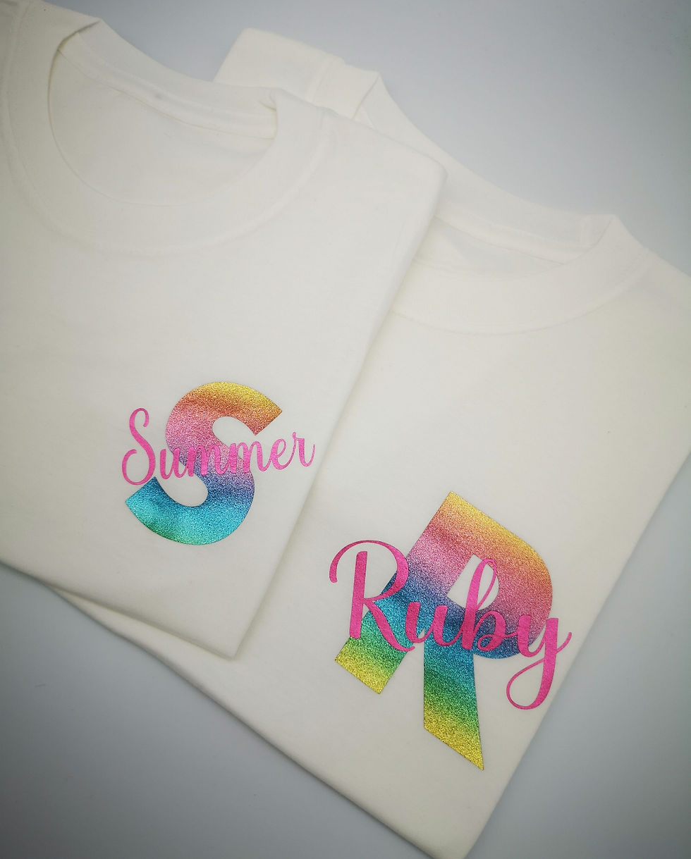 Ollie&Millie's Own - Personalised Shimmer Rainbow Tee