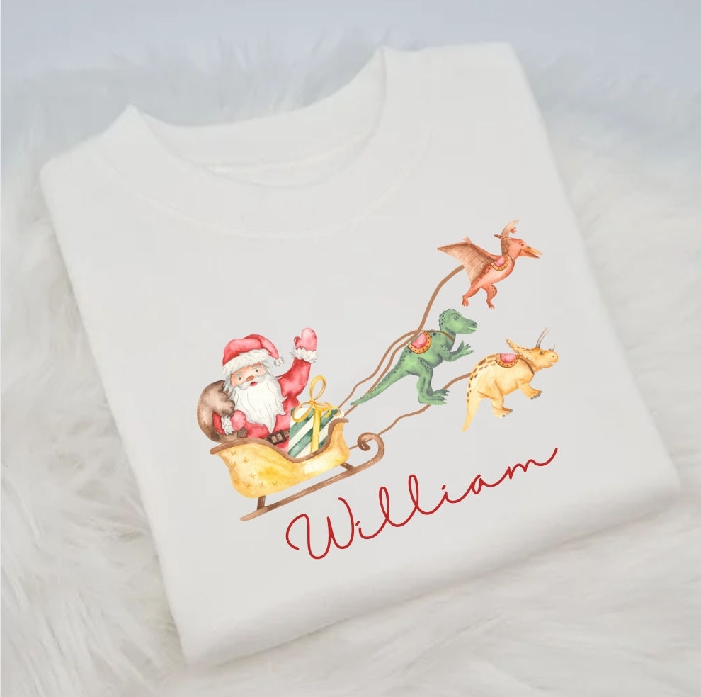 Dino Santa Sleigh Personalised Tee