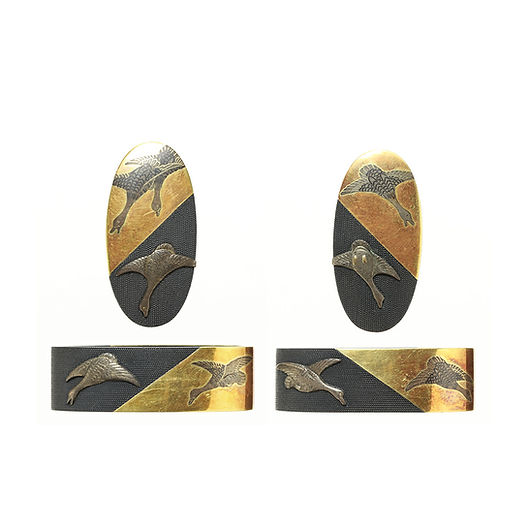 落雁図大小図縁頭 無銘 加賀