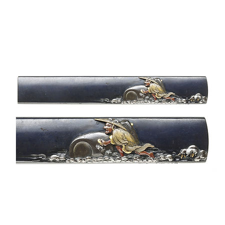 雪中農夫図小柄　棟銘　弘寿
弘壽(花押)