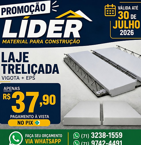 Laje de isopor treliçada em lauro de freitas salvador bahia lider material para construçao