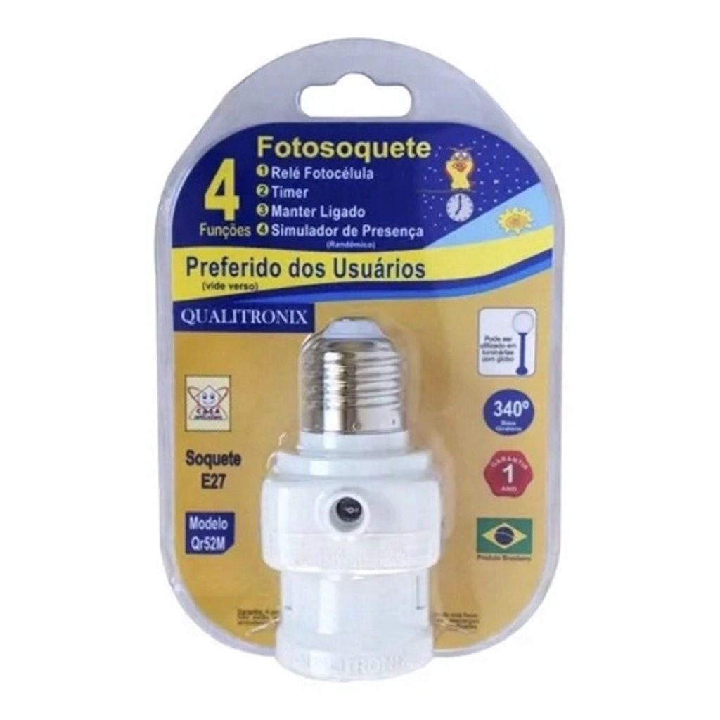 Rele Fotocélula Soquete E27 Qr52m Qualitronix