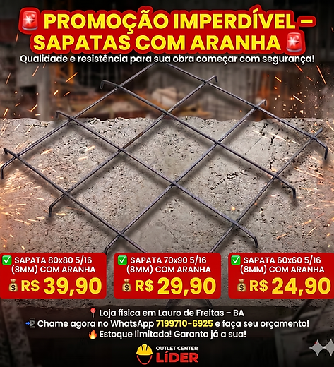 Sapata com Aranha 60cm, 70cm e 80cm para Fundação de Obras em Lauro de Freitas BA | Melhor Preço em Ferragem para Construção
